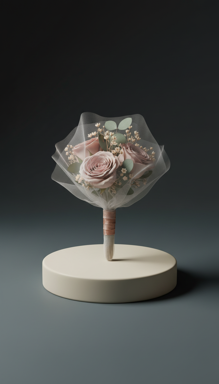Elegant Boutonniere in Oyster Veil Packaging